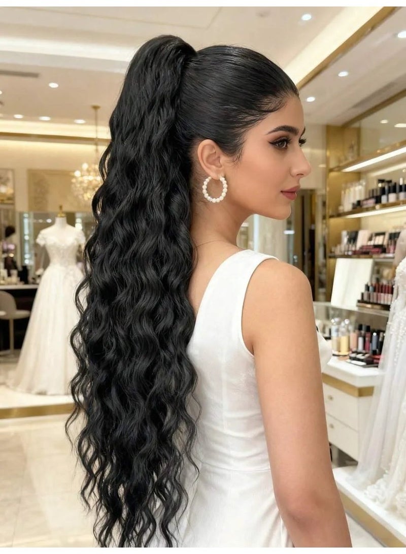 Miamia 1Pcs Women's Long Curly Ponytail Wig – Elegant Natural Look Perfect for Daily Wear and Special Occasions 66.04Cm Black - Image 2